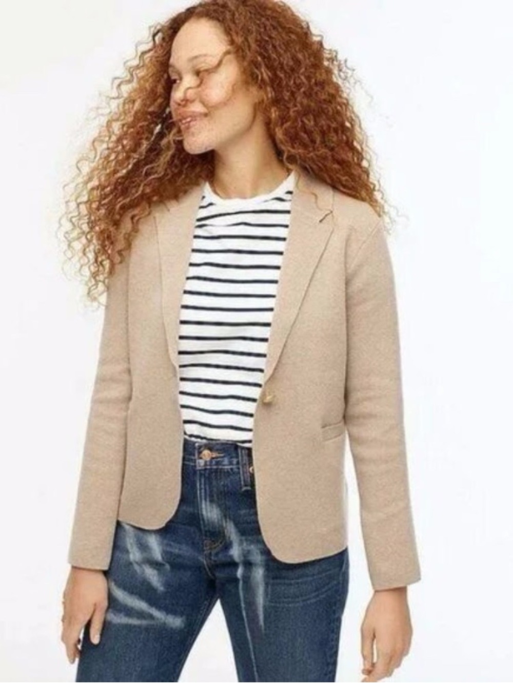 J. Crew Camille Shrunken tan preppy classic cotton wool Sweater Blazer S